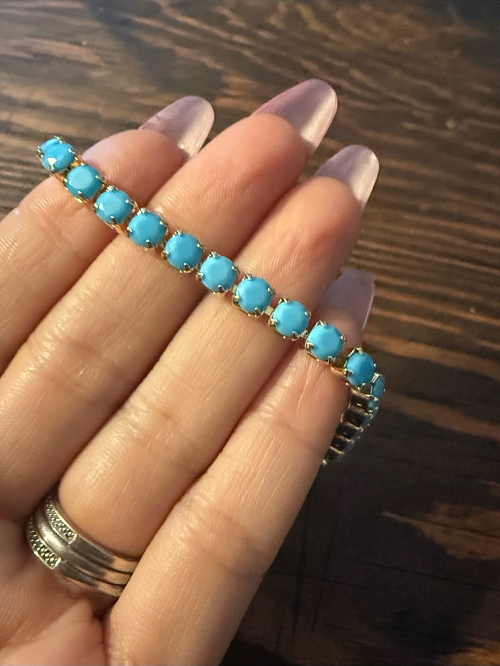 Gold Plated Turquoise Blue Stone Tennis Bracelet - Women Jewelry